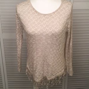Brittany Black Crocheted Sweater w fringed hem. L